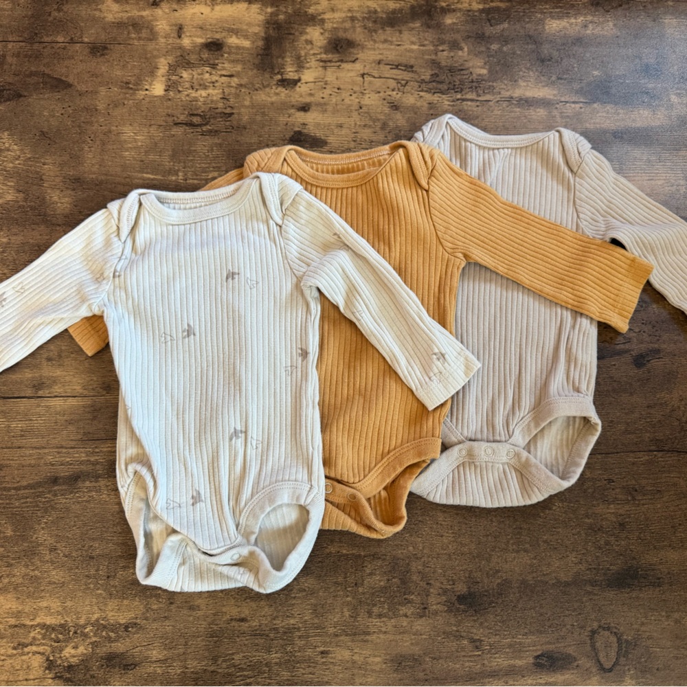 Cozy Long Sleeve Ribbed Kids One Pieces - Cream, Tan, and Brown